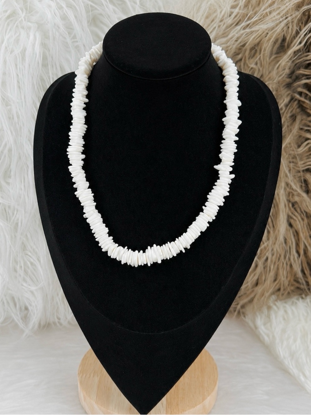 Pretty, white weighted boho chic beach island necklace